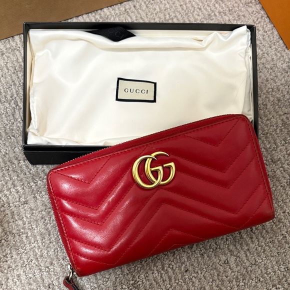 Gucci Handbags - Gucci Red Quilted Leather Wallet